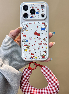 日韩可爱卡通Hellokitty猫适用于苹果17promax手机壳iphone14保护套皮纹新款16腕带15pro女款max巨好看手机套