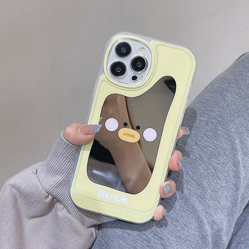 ins风镜面可爱腮红鸭适用iphone14promax手机壳13pro苹果12补妆x女款xr硅胶xs软壳max套xsmax全包plus小众11