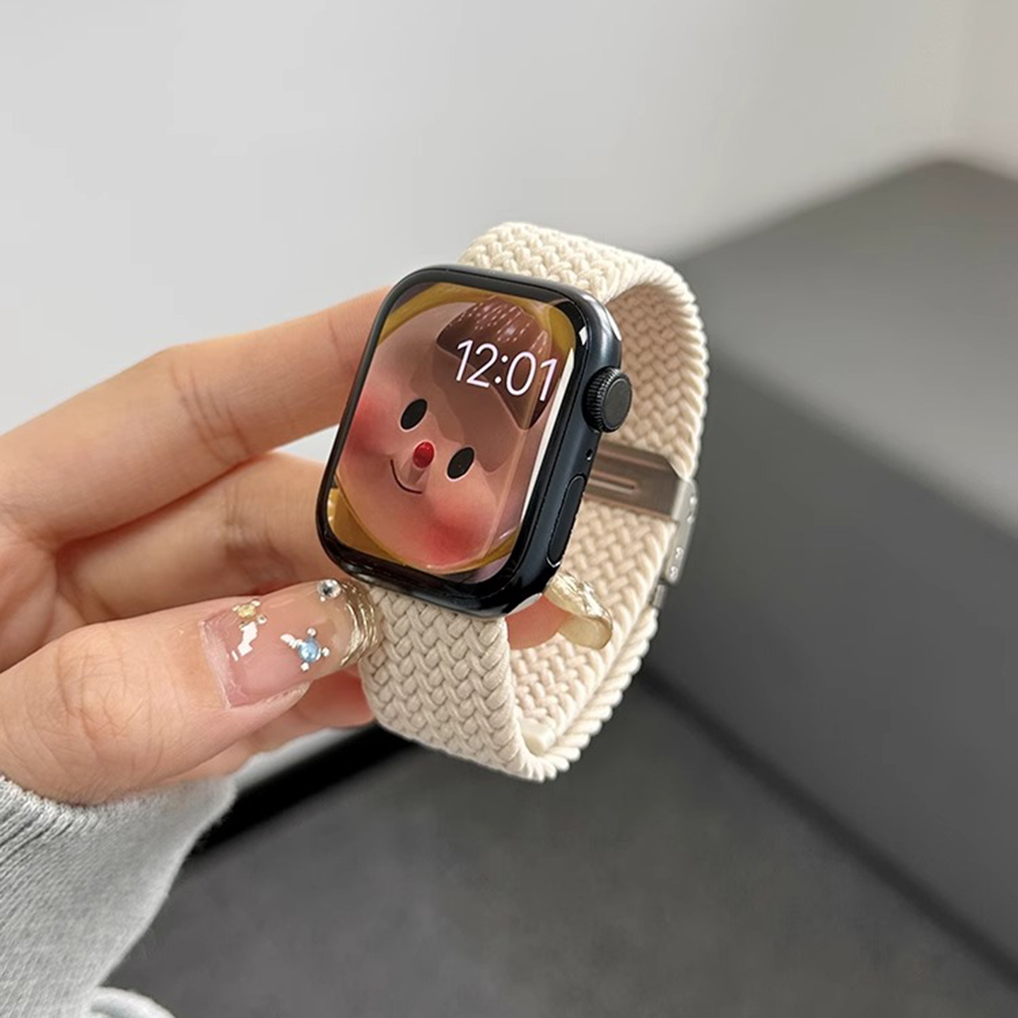 简约尼龙编织表带适用iwatch9苹果手表applewatch10表带s10透气s8s7磁吸Ultra2新款45SE运动s6女款S9网红夏天