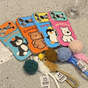 卡通可爱jellycat小动物适用于iphone15手机壳苹果17promax保护套14全包挂绳13皮纹新款16pro女max情侣手机套