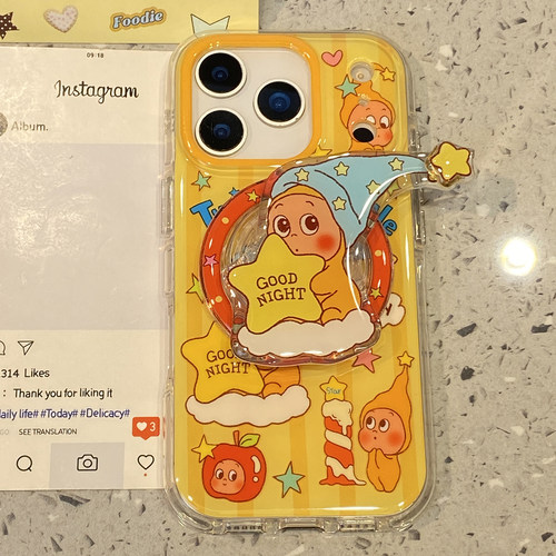 趣味可爱睡帽星星人适用于iphone17pro手机壳苹果16保护套14磁吸支架13新款15promax超好看max手机套网红爆款