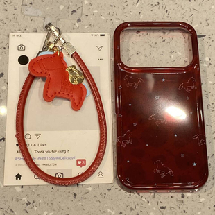 马年红底斑纹星星小马适用于iphone15手机壳苹果17promax保护套14带挂绳13防摔新款16pro喜庆max高级感手机套