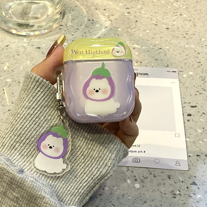 可爱卡通茄子西高地适用airpods4保护套airpod3苹果pro耳机壳二代带挂件无线蓝牙三代aipods2代airpodpro四代