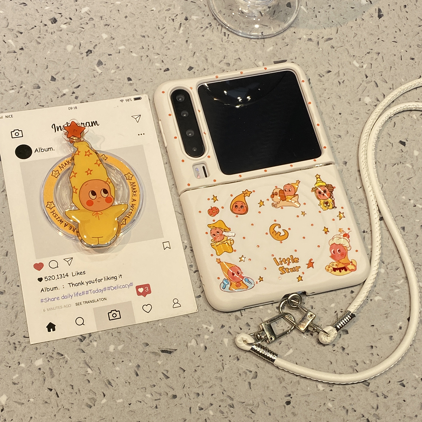 可爱卡通星星人斜跨挂绳适用华为purax折叠屏手机壳Pocket2小米mixflip2三星zflip7磁吸6支架5女pura/x典藏版