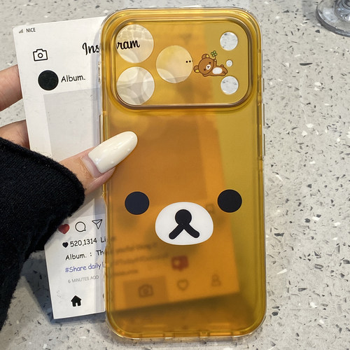 韩系ins棕底小熊表情适用于苹果17pro手机壳iphone16promax保护套15新款17pm超好看女max手机套高级感小众款