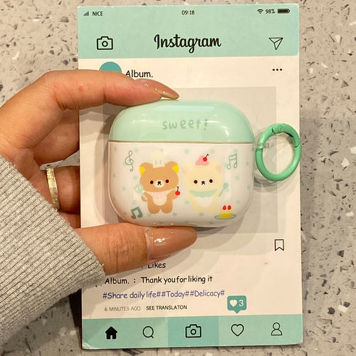可爱薄荷绿小熊适用airpodspro2保护套4代airpods3耳机套二代苹果airpodspro3无线蓝牙耳机壳软超好看巨好看