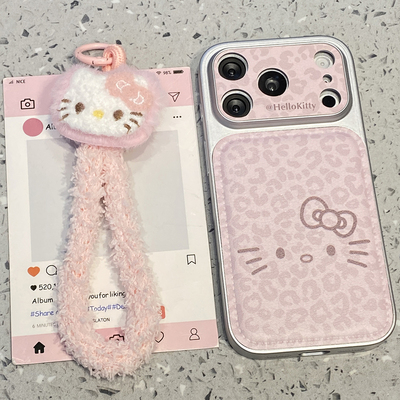 可爱粉色豹纹hellokitty适用于苹果17promax手机壳iphone14保护套新款16带挂绳15pro个性max巨好看外壳小众女