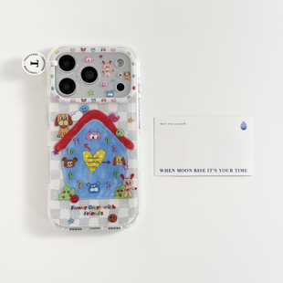 可爱涂鸦小屋时钟卡通适用于苹果17promax手机壳iphone16pro保护套15新款17pm超好看独特max超火巨好看高级感
