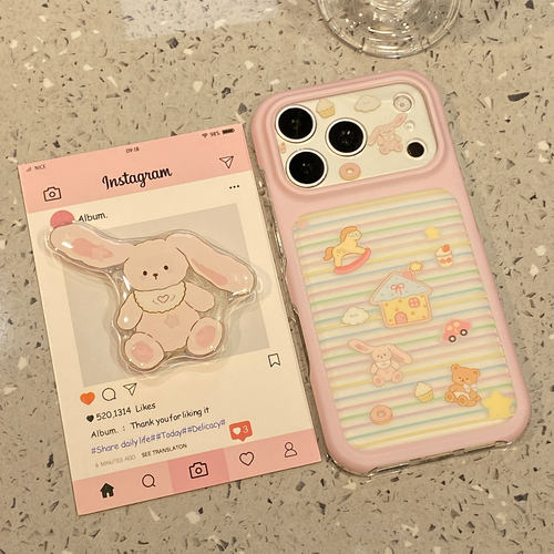 【每日新品】韩系ins彩色条纹兔子适用于苹果18promax手机壳iphone17pro保护套16/15新款17pm超好看巨好看官