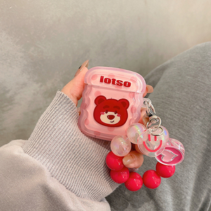日韩卡通草莓熊带链条AirPodspro保护套苹果无线蓝牙耳机保护壳airpods1/2/3代个性可爱pro2女新款硅胶防摔套