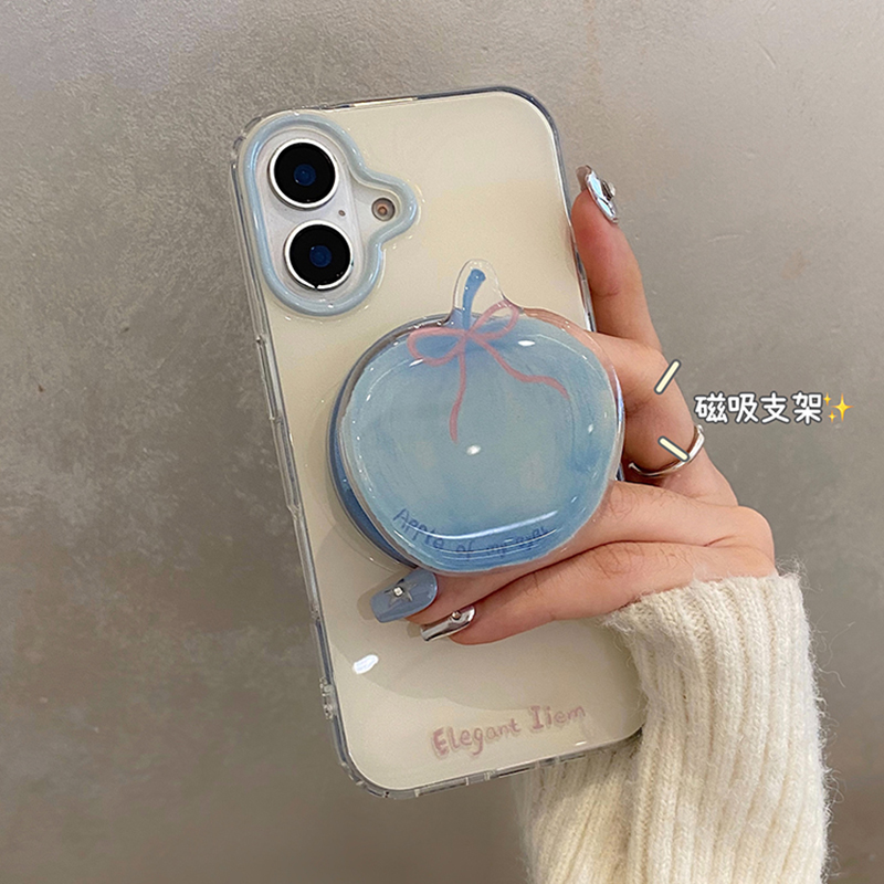 韩系简约蓝苹果适用于苹果17promax手机壳iphone16保护套14磁吸支架13防摔新款硅胶15pro全包max手机套高级感