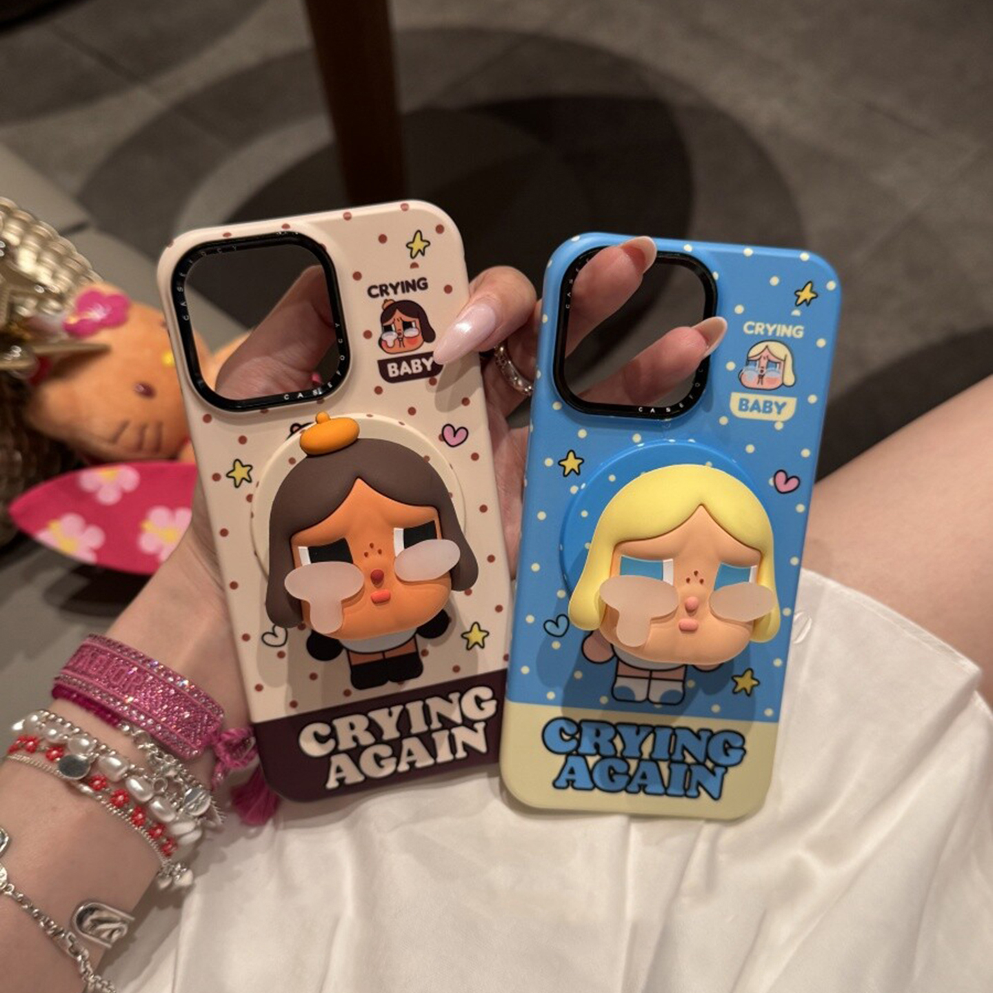 趣味ins可爱少女哭娃磁吸支架适用于iphone16pro手机壳苹果16保护套14小众13新款15promax高级max手机套女款p