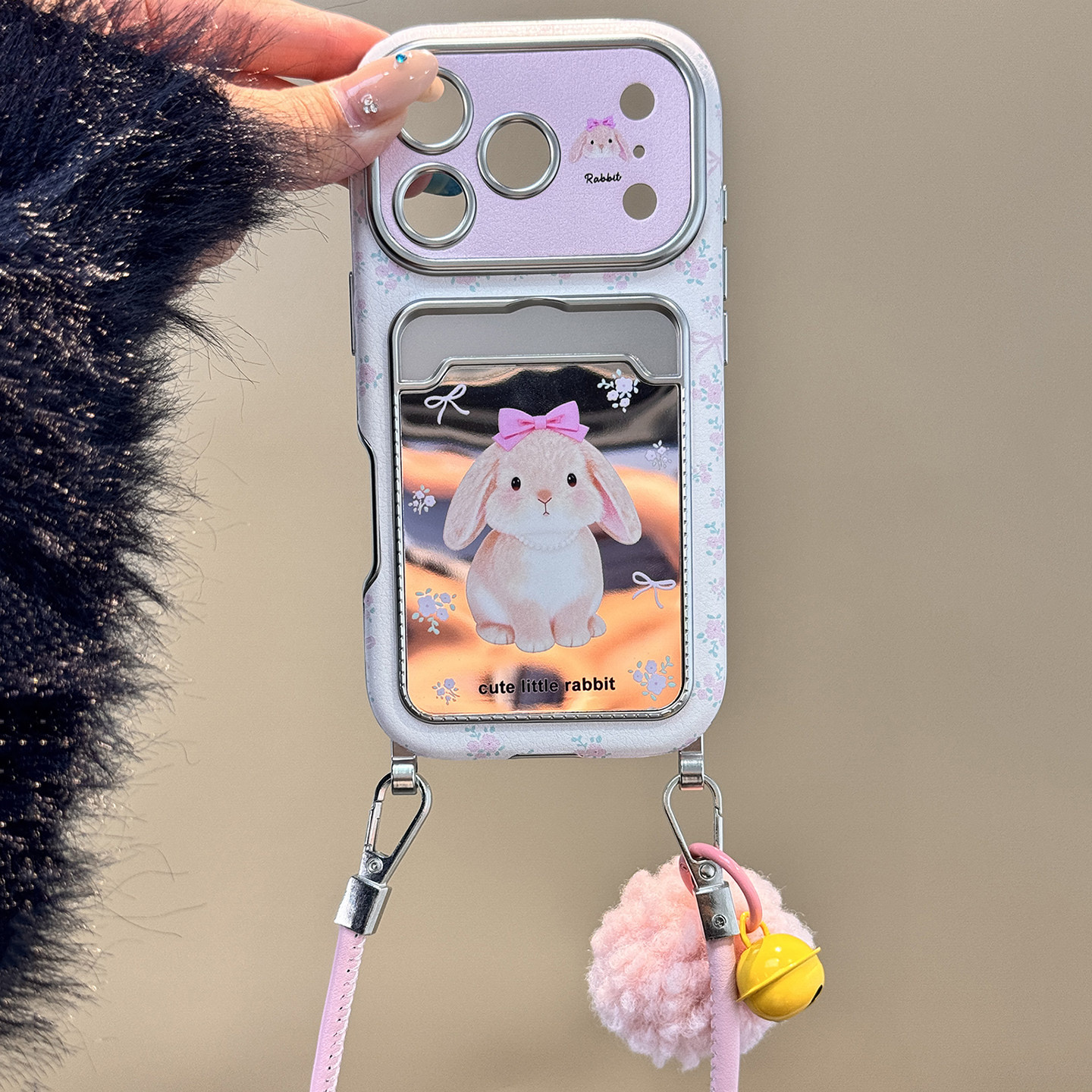 【每日新品】可爱碎花小兔子镜面卡包适用于苹果17promax手机壳iphone16保护套14挂绳新款15pro超火max手机套,3C数码配件,手机保护套/壳,淘宝优惠券,粉丝福利购,淘宝优惠卷