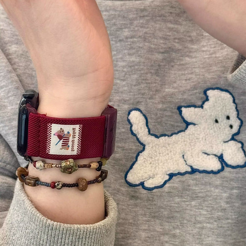 可爱腊肠狗适用iWatchs10代表带苹果手表s9尼龙透气弹力applewatch8夏天S11女款SE高级感41mm可爱Ultra磁吸扣