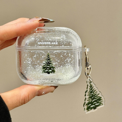 趣味解压流沙雪花圣诞树适用苹果耳机保护套airpods4壳蓝牙新款airpodspro2三代二女ipods3高级感小众1airpod