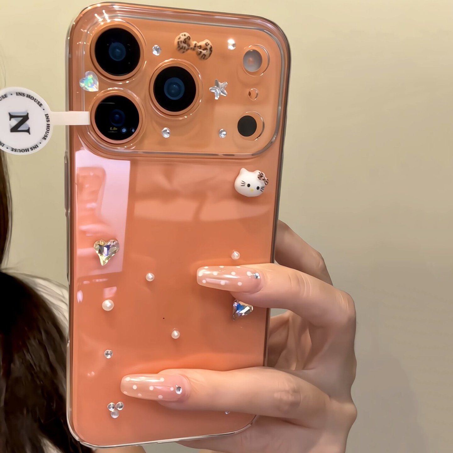 简约ins透明点钻猫咪立体DIY适用于苹果15手机壳iphone16保护套14防摔13新款17promax全包16pro个性max手机套