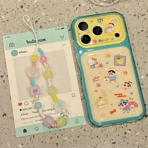 可爱撞色小新合集带链条适用于苹果17promax手机壳iphone16pro保护套15新款17pm超好看巨好看女高级感不撞款