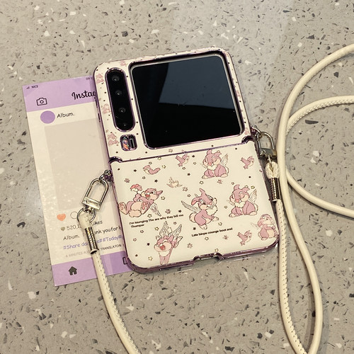 【每日新品】可爱白底兔子适用华为purax手机壳Pocket2小米mixflip2女pura/x折叠屏s三星zflip7典藏版6挂绳5