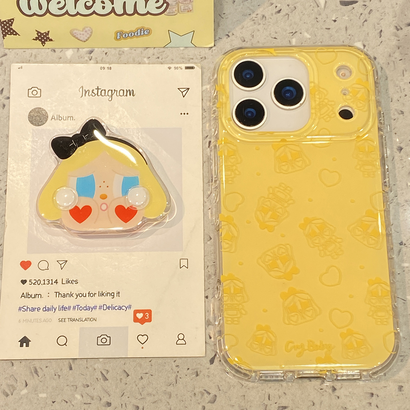 【每日新品】黄色线条爱心哭娃适用于iphone17pro手机壳苹果16保护套14旋转支架13防摔新款15promax创意max套