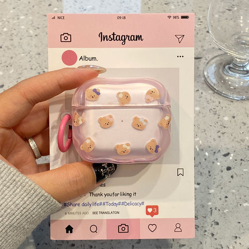 可爱透粉小熊适用airpodspro2保护套4代airpods3耳机套二代苹果airpodspro3无线蓝牙耳机壳超火高级感小众款
