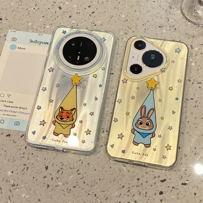 可爱长帽朱迪尼克可旋转星星适用华为mate70pro手机壳mate60pro新款pura80外壳pura70疯狂动物城超好看情侣款