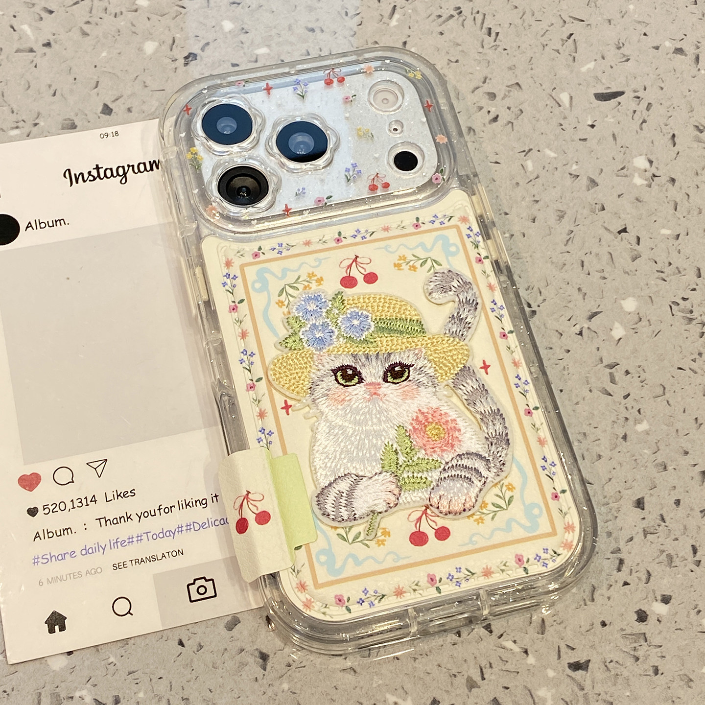 卡通萌系可爱刺绣草帽猫咪适用于苹果17promax手机壳ipho