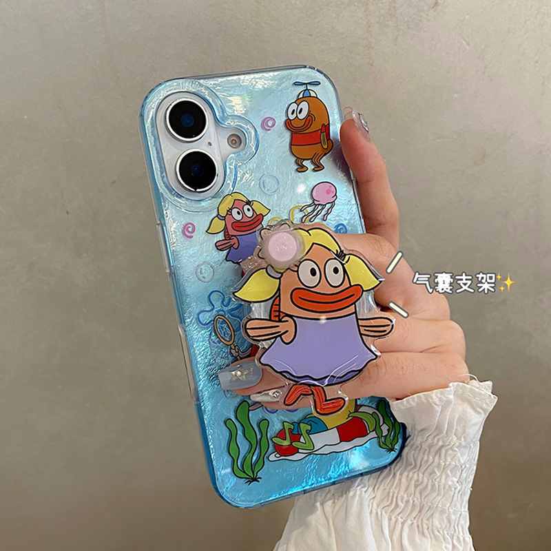 搞怪比奇堡居民适用于苹果16promax手机壳iphone15保护套14小丑鱼13旋转支架新款超好看15pro不撞款max手机套