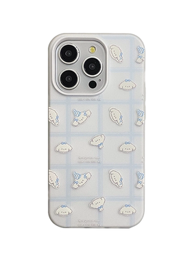 新款二合一果冻手机壳格纹满屏小狗适用苹果16promax手机套iphone15pro女14新款13保护套12max全包防摔17外壳