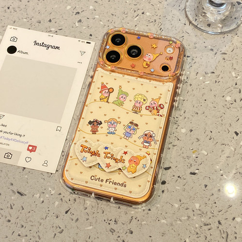 卡通可爱皮纹波点星星人哭娃适用于iphone15手机壳苹果17promax保护套14折叠支架17新款16pro巨好看max手机套
