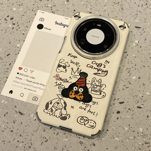趣味卡通刺绣狗狗插画适用华为mate80promax手机壳mate70pro新款 mate60外壳pura70p高级感超好看秋冬皮质女款