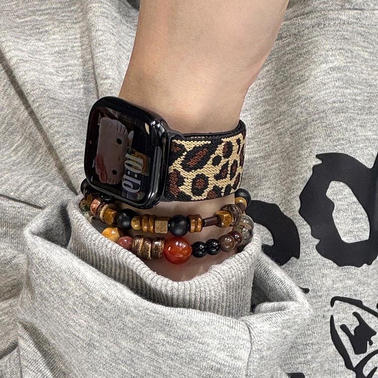 秋冬豹纹表带适用iwatc10苹果S9手表applewatch8/76表带情侣高级创意双色小蛮腰新款ultra超好看高级感小众女
