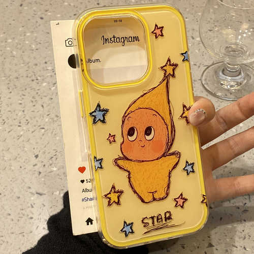 可爱黄帽星星人适用于苹果16promax手机壳iphone17保护套14超好看13全包12新款15pro高级感max防摔手机套plus