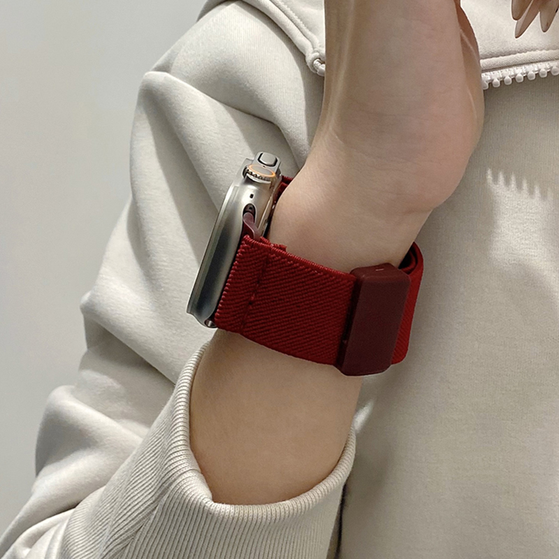 舒适柔软轻肤纯色尼龙磁吸扣适用苹果手表iwatch10表带applewatch9表带8磁吸S10回环S9编织S8表带7秋冬6女款
