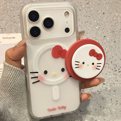 可爱雾面磨砂KT猫磁吸支架适用于苹果15手机壳iphone16保护套14全包13新款17promax防摔16pro超好看max手机套