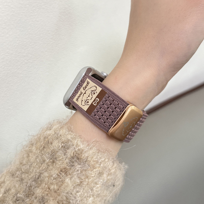 可爱小狗尼龙编织适用苹果手表iwatch10表带applewatch9新款手表带8磁吸S7镂空针织S6透气S5女款SE小众Ultra2