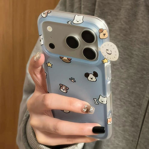 韩系ins蓝底狗狗头像适用于苹果17promax手机壳iphone16pro保护套15新款17pm超好看18pro巨好看高级感防摔官