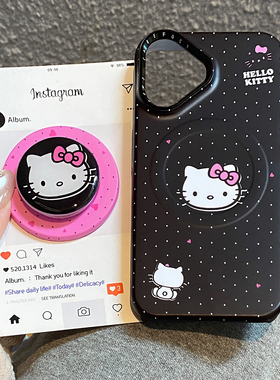 简约可爱黑色波点kt猫适用于iphone16手机壳苹果15保护套14磁吸支架13新款15promax小众17pro高级感max手机套