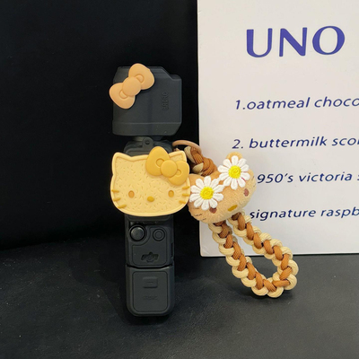 立体可爱棕色表情kitty猫适用大疆pocket3保护壳大疆运动相机防摔硅胶软壳带挂绳高级感