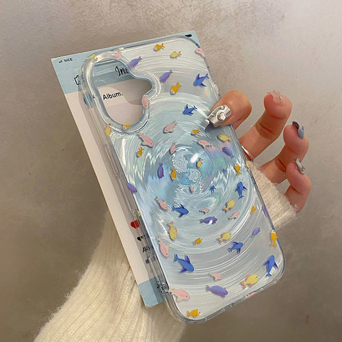 ins小众水波纹彩色鱼群适用于苹果15手机壳iphone16保护套14防摔13高级感新款15promax全包16pro女max手机套p