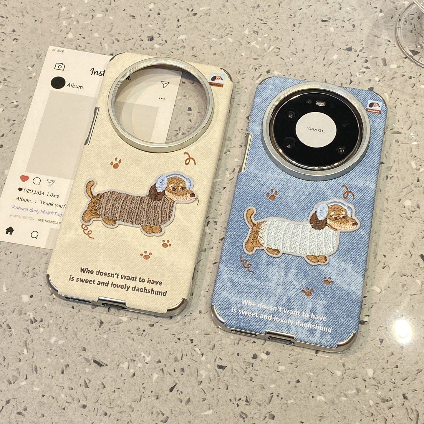 秋冬刺绣牛仔纹腊肠狗适用华为mate80promax手机壳mate70pro新款mate60外壳pura70p高级感情侣套巨好看独特软