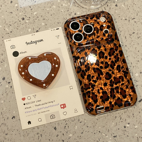 【每日新品】韩系ins棕底豹纹爱心支架适用于苹果17promax手机壳iphone16pro保护套15新款17pm超好看巨好看女