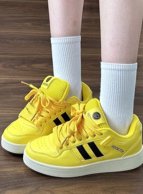 校园高颜值黄色胖胖面包鞋2025秋季百搭网红休闲板鞋运动滑板鞋