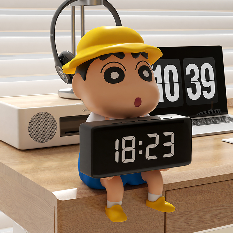 2024年创意蜡笔小新客厅智能电子显示数字时钟闹钟桌面摆台式摆件