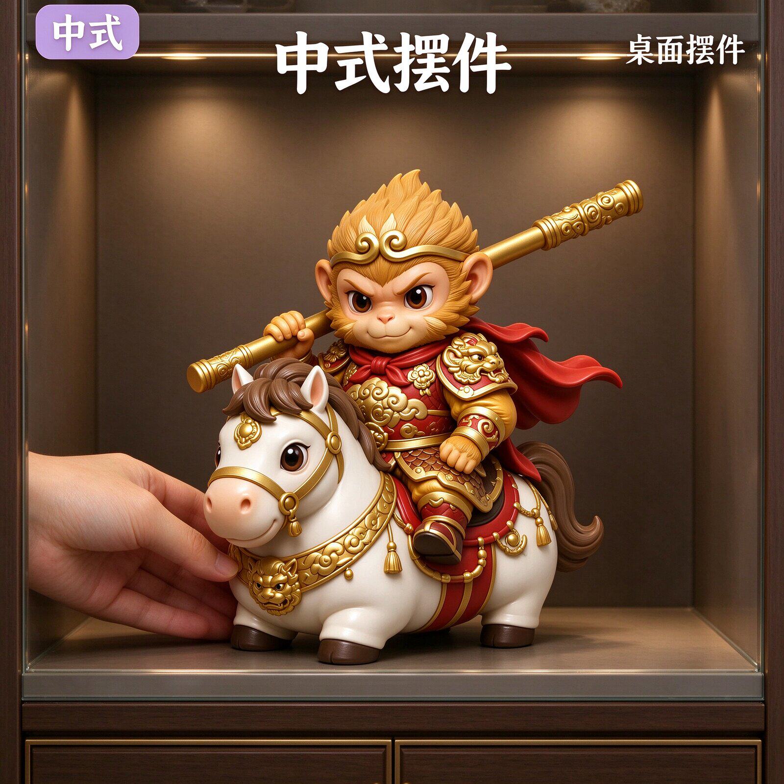 国潮西游记齐天大圣摆件可爱悟空骑白马桌面玄关酒柜创意家居摆设