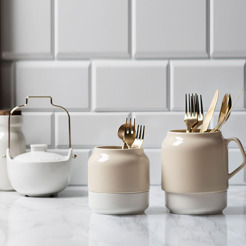 韩国代购筷子筒陶瓷沥水架勺刀叉餐具收纳盒tackaon收纳筒非现货