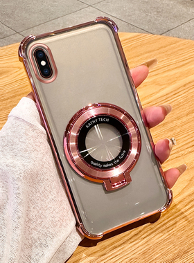 苹果XSmax手机壳新款气囊防摔iPhoneX高级感透明保护套XR车载磁吸支架简约时尚电镀个性创意镜头全包男适用于