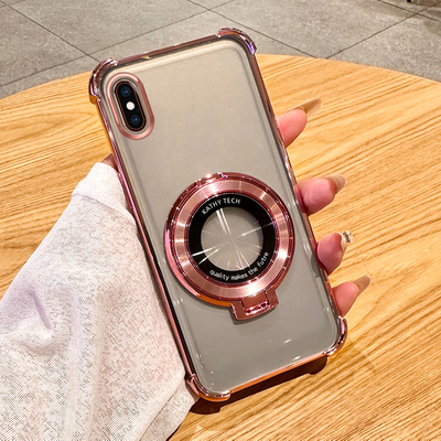 苹果XSmax手机壳新款气囊防摔iPhoneX高级感透明保护套XR车载磁吸支架简约时尚电镀个性创意镜头全包男适用于