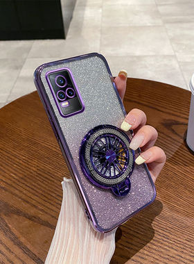 vivoV21E手机壳新款陀螺支架V21E旋转解压创意4G渐变闪粉透明保护套vivo高级感磁吸个性超薄全包防摔女适用于