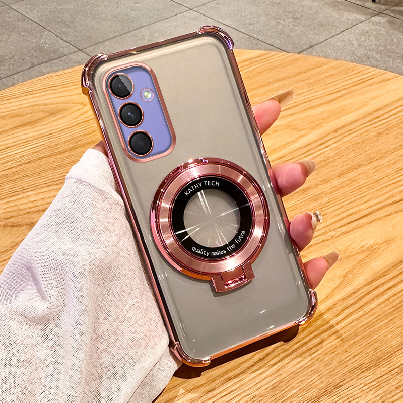 三星A55手机壳新款气囊防摔Galaxy高级感透明保护套Samsung车载磁吸支架简约时尚电镀个性创意镜头全包适用于