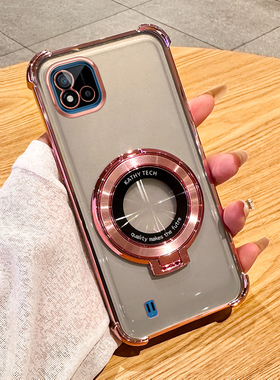 真我C20手机壳新款气囊防摔realmeC20高级感透明保护套oppo车载磁吸支架简约时尚电镀个性创意镜头全包适用于